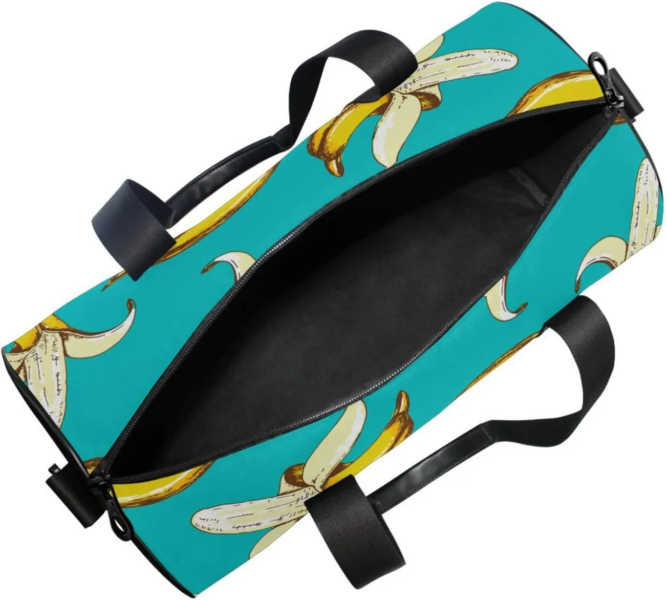 Seamless Fruit Pattern with Yellow Bananas on Turquoise Background Portable Gym Bag, Travel Bag, Luggage bag, Sports Bag, Toiletry Bag with Handles, Detachable Shoulder Strap 17.6 x 9 x 9 inch