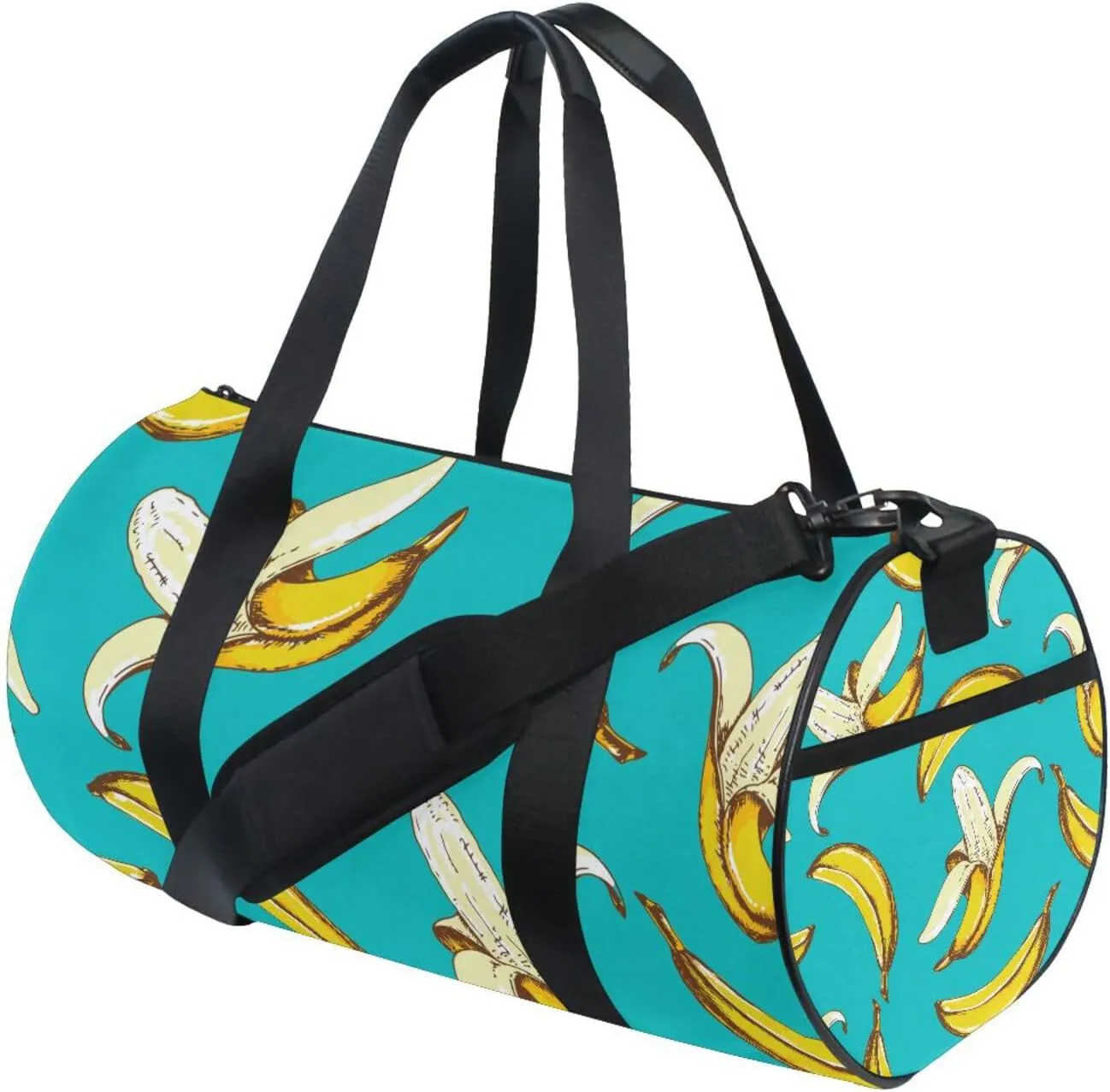 Seamless Fruit Pattern with Yellow Bananas on Turquoise Background Portable Gym Bag, Travel Bag, Luggage bag, Sports Bag, Toiletry Bag with Handles, Detachable Shoulder Strap 17.6 x 9 x 9 inch