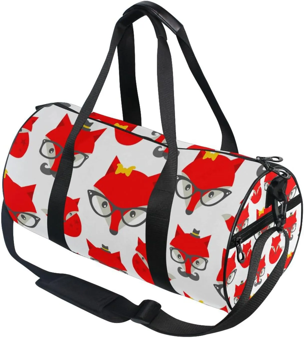 Seamless Pattern with Cute Red Foxes on White Portable Gym Bag, Travel Bag, Luggage bag, Sports Bag, Toiletry Bag with Handles, Detachable Shoulder Strap 17.6 x 9 x 9 inch
