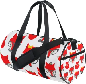 Seamless Pattern with Cute Red Foxes on White Portable Gym Bag, Travel Bag, Luggage bag, Sports Bag, Toiletry Bag with Handles, Detachable Shoulder Strap 17.6 x 9 x 9 inch