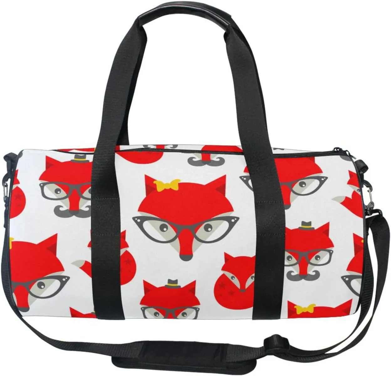 Seamless Pattern with Cute Red Foxes on White Portable Gym Bag, Travel Bag, Luggage bag, Sports Bag, Toiletry Bag with Handles, Detachable Shoulder Strap 17.6 x 9 x 9 inch