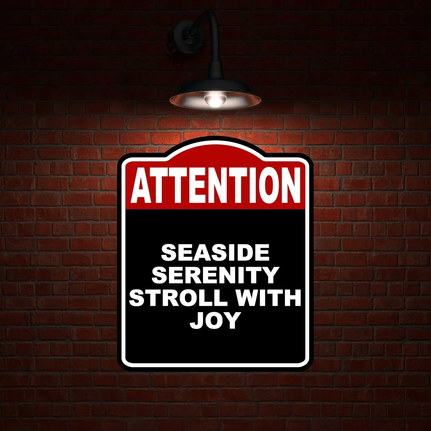 SEASIDE SERENITY STROLL WITH JOY Attention Red Black Aluminum Composite Sign 20 x 24 inches