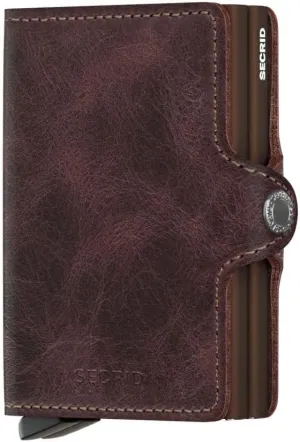 Secrid Twin Wallet, Vintage Chocolate, Genuine Leather with RFID Protecton, Holds up to 16 Cards