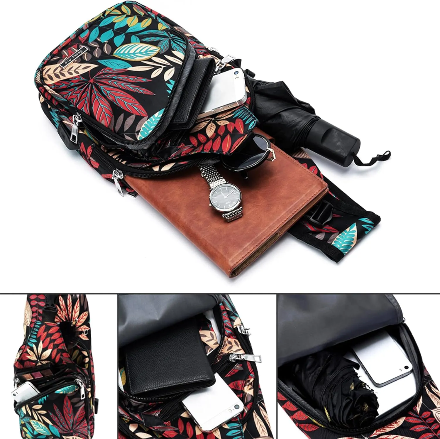 Seoky Rop Men Women Sling Backpack Anti Theft Crossbody Shoulder Chest Bag with USB Charging Port