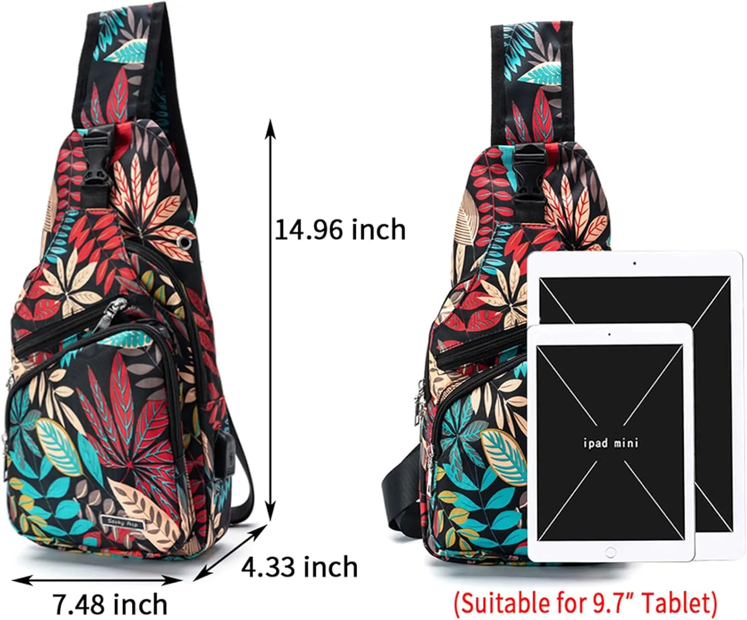 Seoky Rop Men Women Sling Backpack Anti Theft Crossbody Shoulder Chest Bag with USB Charging Port