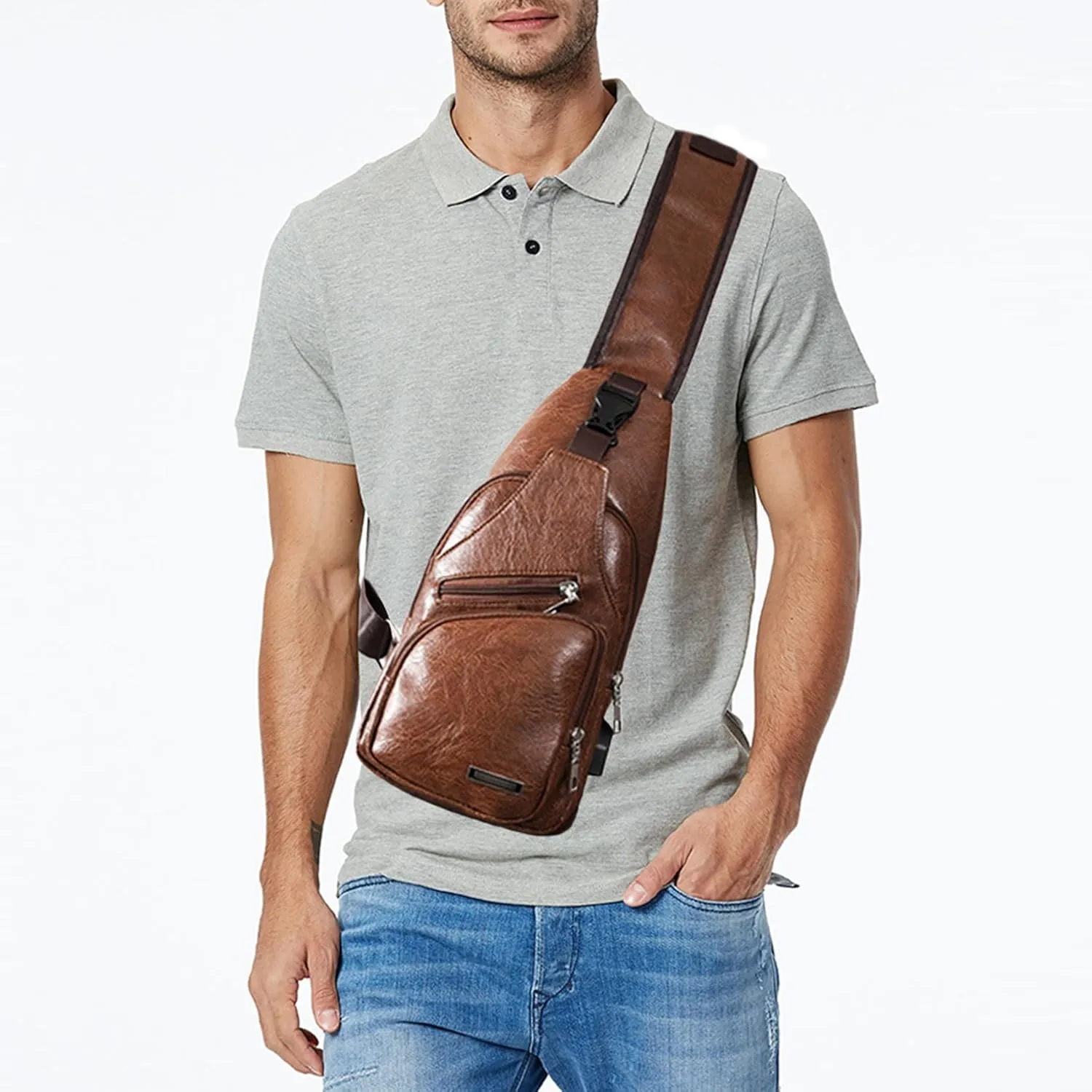 Seoky Rop Men's Sling Bag Small Chest Crossbody Shoulder Bag with USB Charging Port