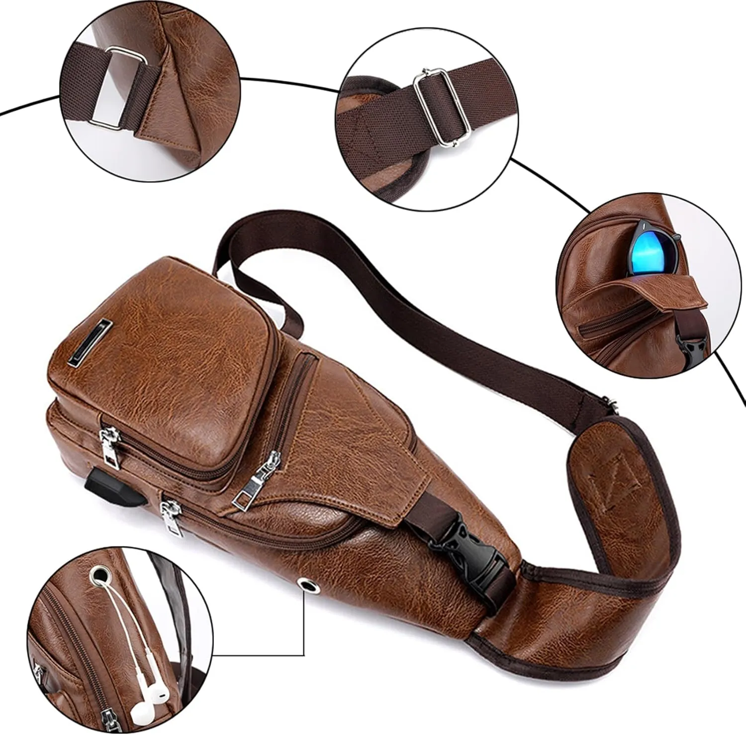 Seoky Rop Men's Sling Bag Small Chest Crossbody Shoulder Bag with USB Charging Port