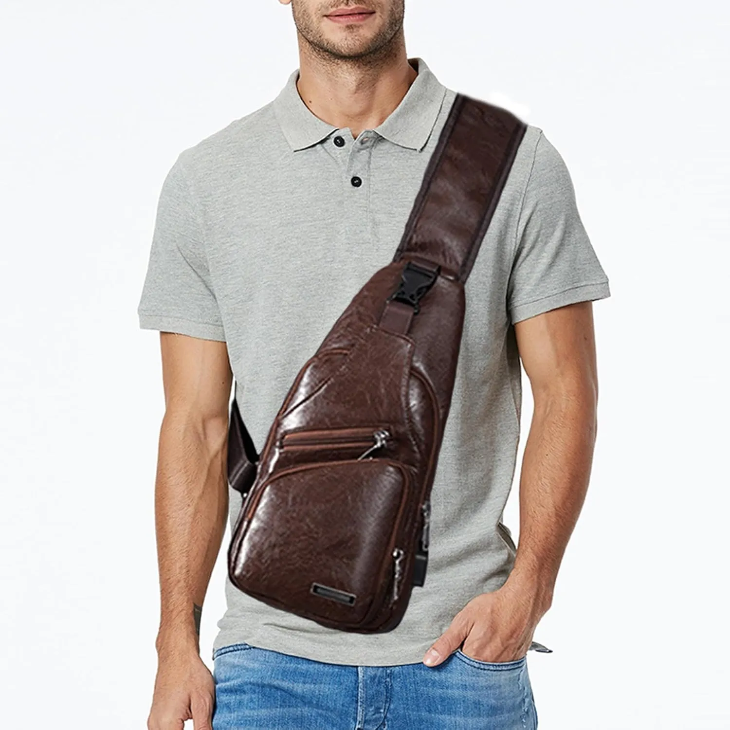 Seoky Rop Men's Sling Bag Small Chest Crossbody Shoulder Bag with USB Charging Port