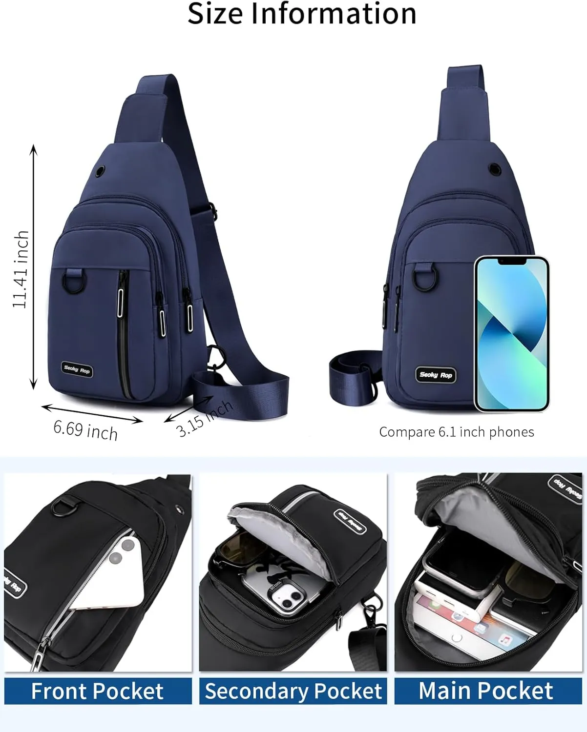 Seoky Rop Sling Bag for Women Men One Shoulder Crossbody Bag Backpack Fanny Pack Cross Body Bags for Travel Day Trip Blue