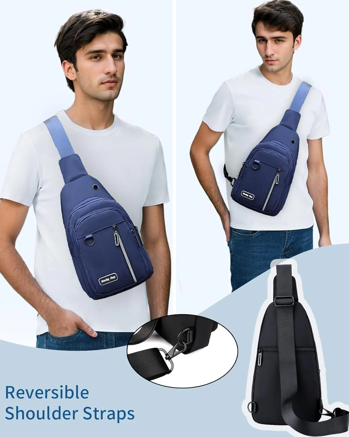Seoky Rop Sling Bag for Women Men One Shoulder Crossbody Bag Backpack Fanny Pack Cross Body Bags for Travel Day Trip Blue
