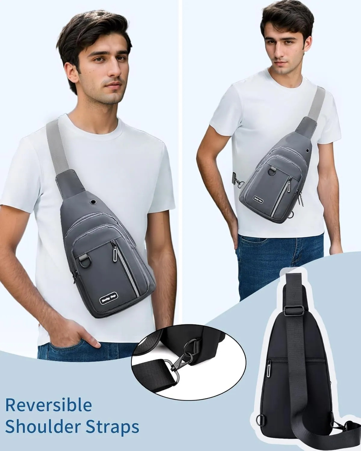 Seoky Rop Sling Bag for Women Men One Shoulder Crossbody Bag Backpack Fanny Pack Cross Body Bags for Travel Day Trip Grey