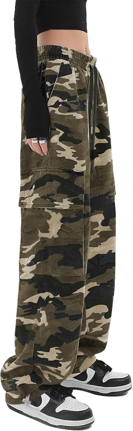 SESERAGI Cargo Pants Women Baggy Streetwear Y2K Drawstring Trousers Wide Leg Pants