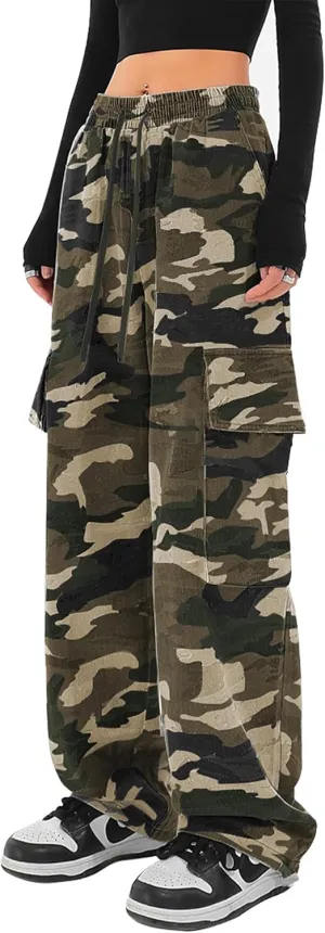 SESERAGI Cargo Pants Women Baggy Streetwear Y2K Drawstring Trousers Wide Leg Pants