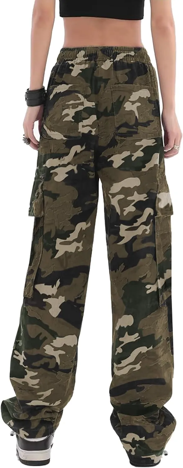 SESERAGI Cargo Pants Women Baggy Streetwear Y2K Drawstring Trousers Wide Leg Pants
