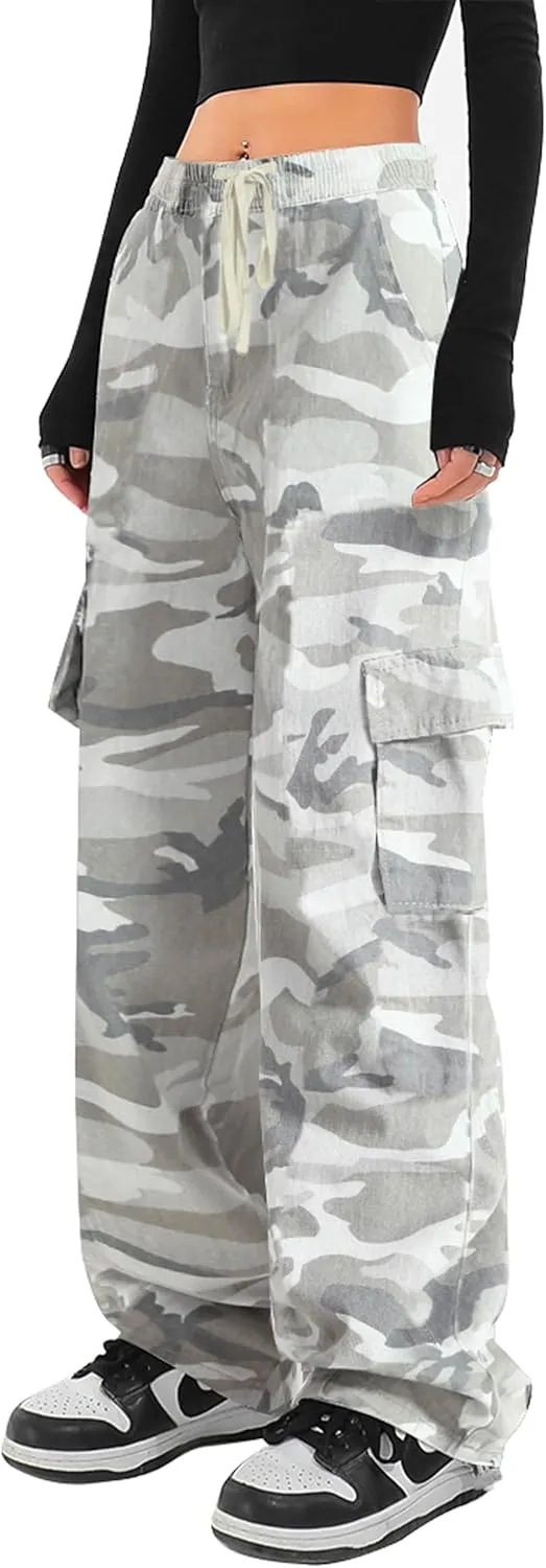 SESERAGI Cargo Pants Women Baggy Streetwear Y2K Drawstring Trousers Wide Leg Pants