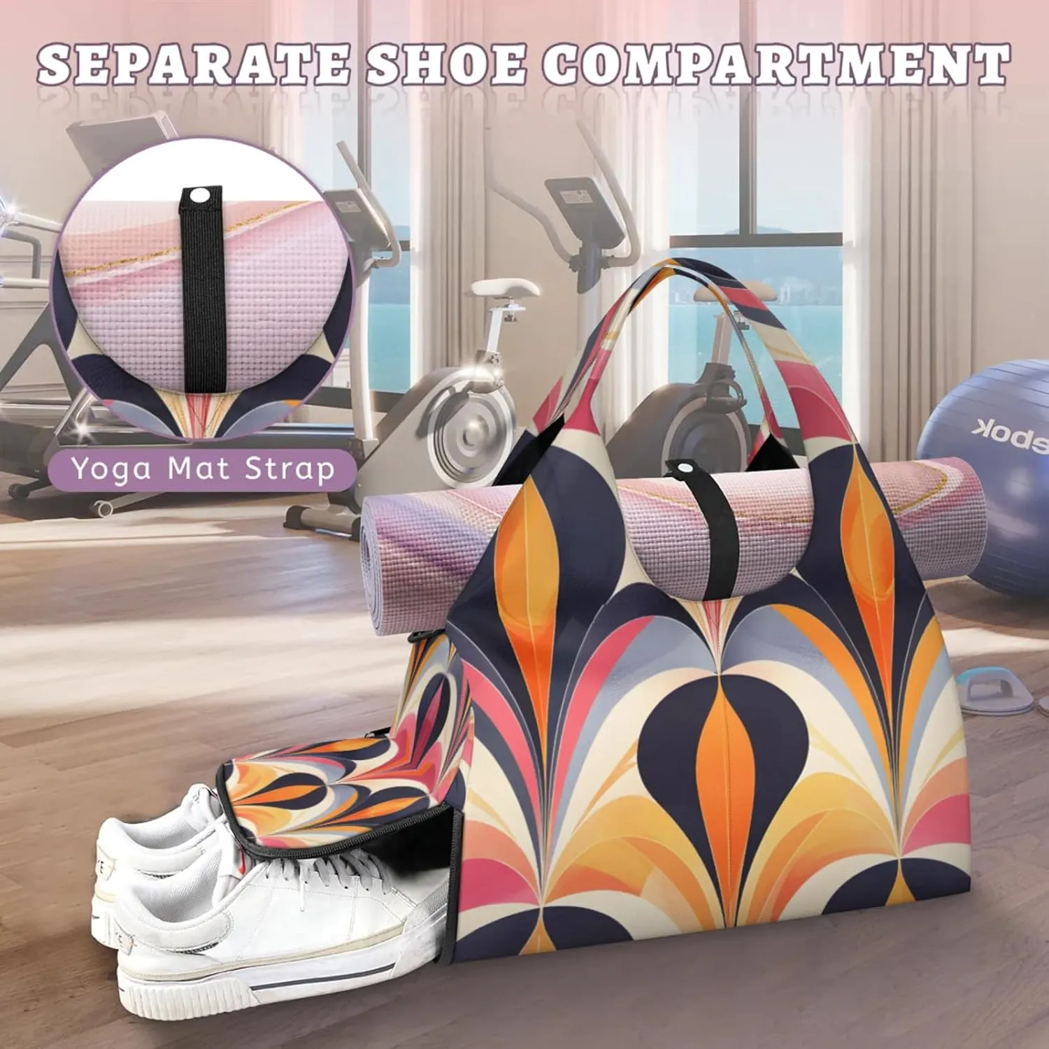 Shapes Paper Gym Bag Yoga Mat Tote for Women with Shoes Compartment Lightweight Duffle Travel Carrier Wet Dry Storage Pockets Adjustable Pilates Mats Shoulder Bags for Sport Swim