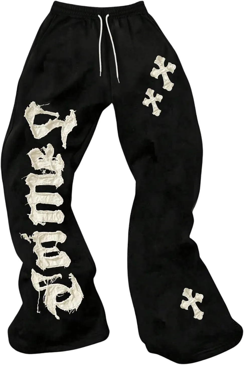 SHENHE Men's Graphic Cross Print Flare Sweatpants Drawstring Gothic Y2k Casual Pants