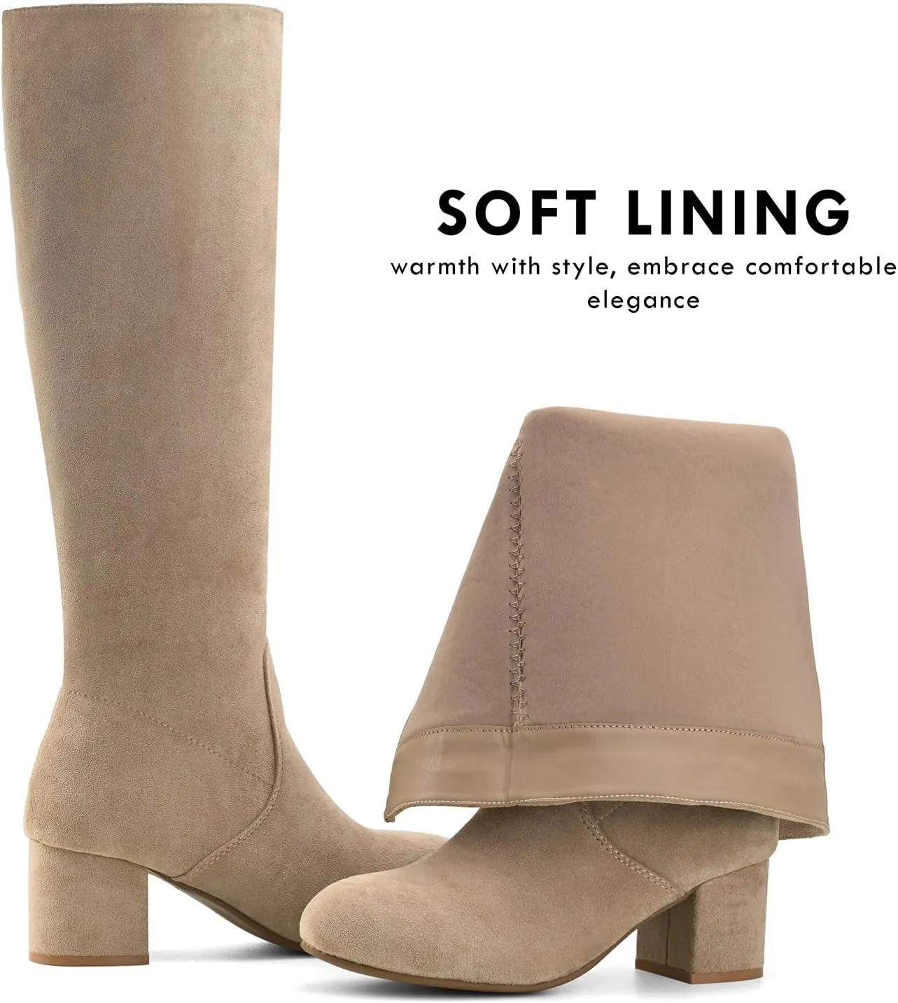 Shoe'N Tale Knee High Boots for Women Block Chunky Heel Boots with Side Zipper