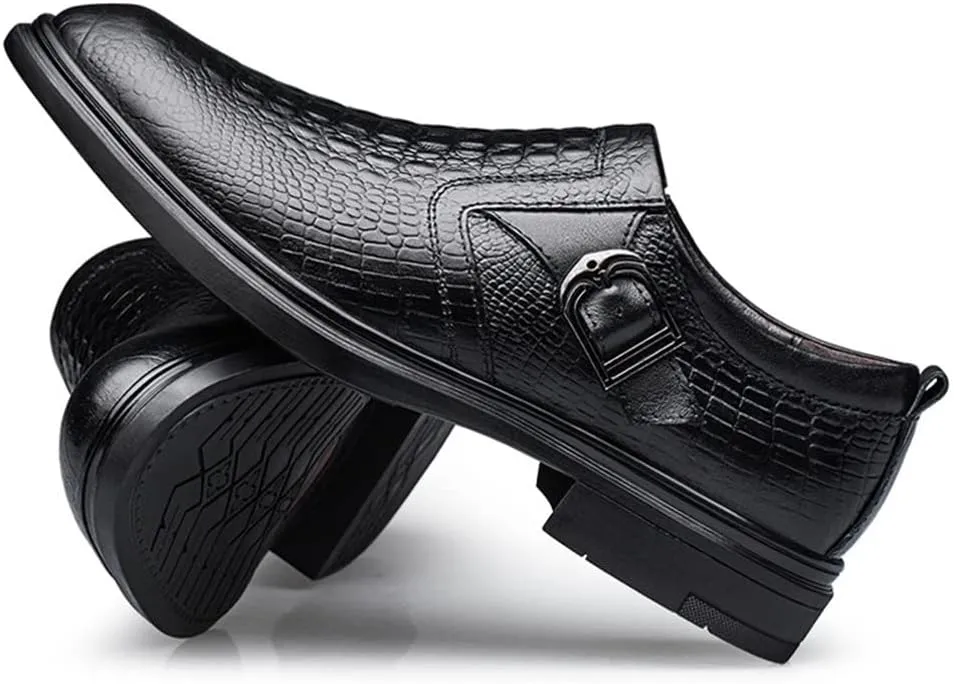 Shoes Dress Oxford for Men Slip On Round Toe Monk Strap Crocodile Embossed Vegan Leather Low Top Anti-Slip Slip Resistant Rubber Sole Casual Suitable for Many Occasions
