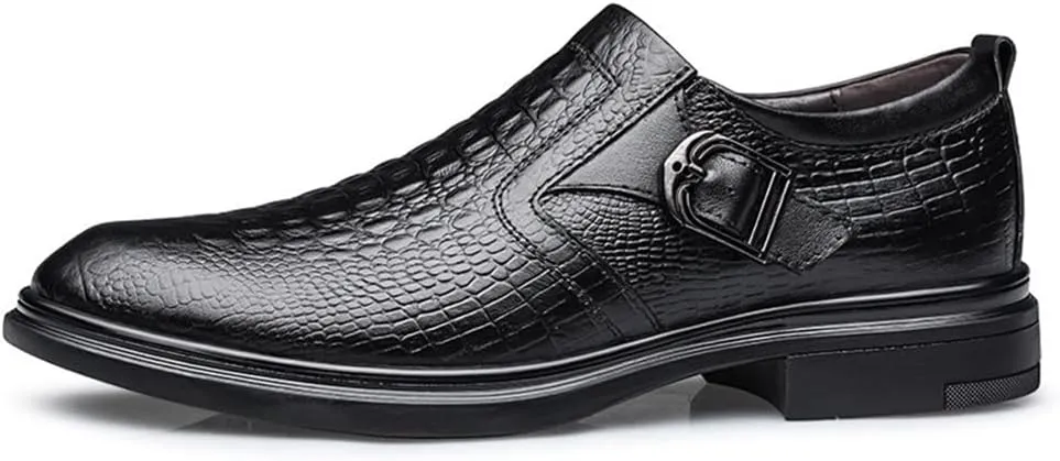 Shoes Dress Oxford for Men Slip On Round Toe Monk Strap Crocodile Embossed Vegan Leather Low Top Anti-Slip Slip Resistant Rubber Sole Casual Suitable for Many Occasions