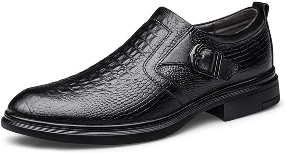 Shoes Dress Oxford for Men Slip On Round Toe Monk Strap Crocodile Embossed Vegan Leather Low Top Anti-Slip Slip Resistant Rubber Sole Casual Suitable for Many Occasions
