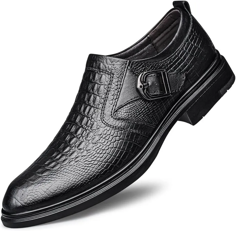 Shoes Dress Oxford for Men Slip On Round Toe Monk Strap Crocodile Embossed Vegan Leather Low Top Anti-Slip Slip Resistant Rubber Sole Casual Suitable for Many Occasions