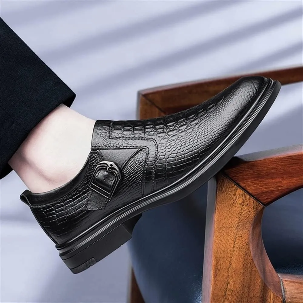 Shoes Dress Oxford for Men Slip On Round Toe Monk Strap Crocodile Embossed Vegan Leather Low Top Anti-Slip Slip Resistant Rubber Sole Casual Suitable for Many Occasions