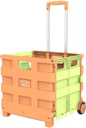 Shopping Cart Folding Shopping Cart with 2 Wheeled Utility Cart Heavy Duty Collapsible Mobile Trolley Box for Shopping, Office, Travel Utility Cart (Color : Orange, Size : Medium)