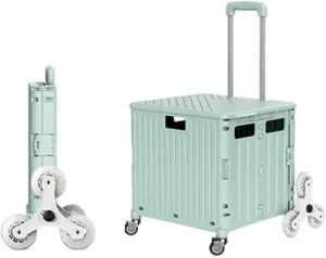 Shopping Cart Wheeled Collapsible Handcart Folding Boot Cart 45L Car Folding Storage Box Shopping Trolley That Can Easily Climb Stairs (Color : Green)