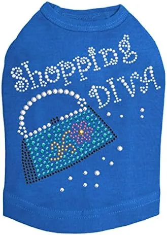 Shopping Diva with Handbag Dog Shirt M Royal Blue