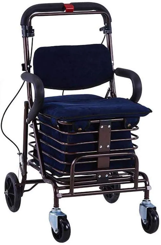 Shopping Trolley Carbon Steel Cart, Premium Folding Shopping Cart with Swivel Wheel and Flannel Bag Utility Old Trolley Four-Wheeled Walker Elderly Stroller