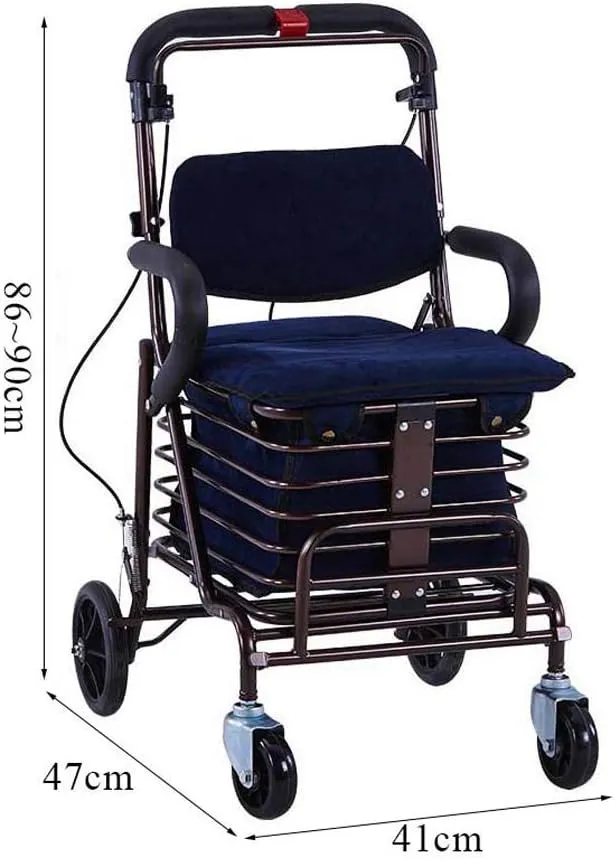 Shopping Trolley Carbon Steel Cart, Premium Folding Shopping Cart with Swivel Wheel and Flannel Bag Utility Old Trolley Four-Wheeled Walker Elderly Stroller