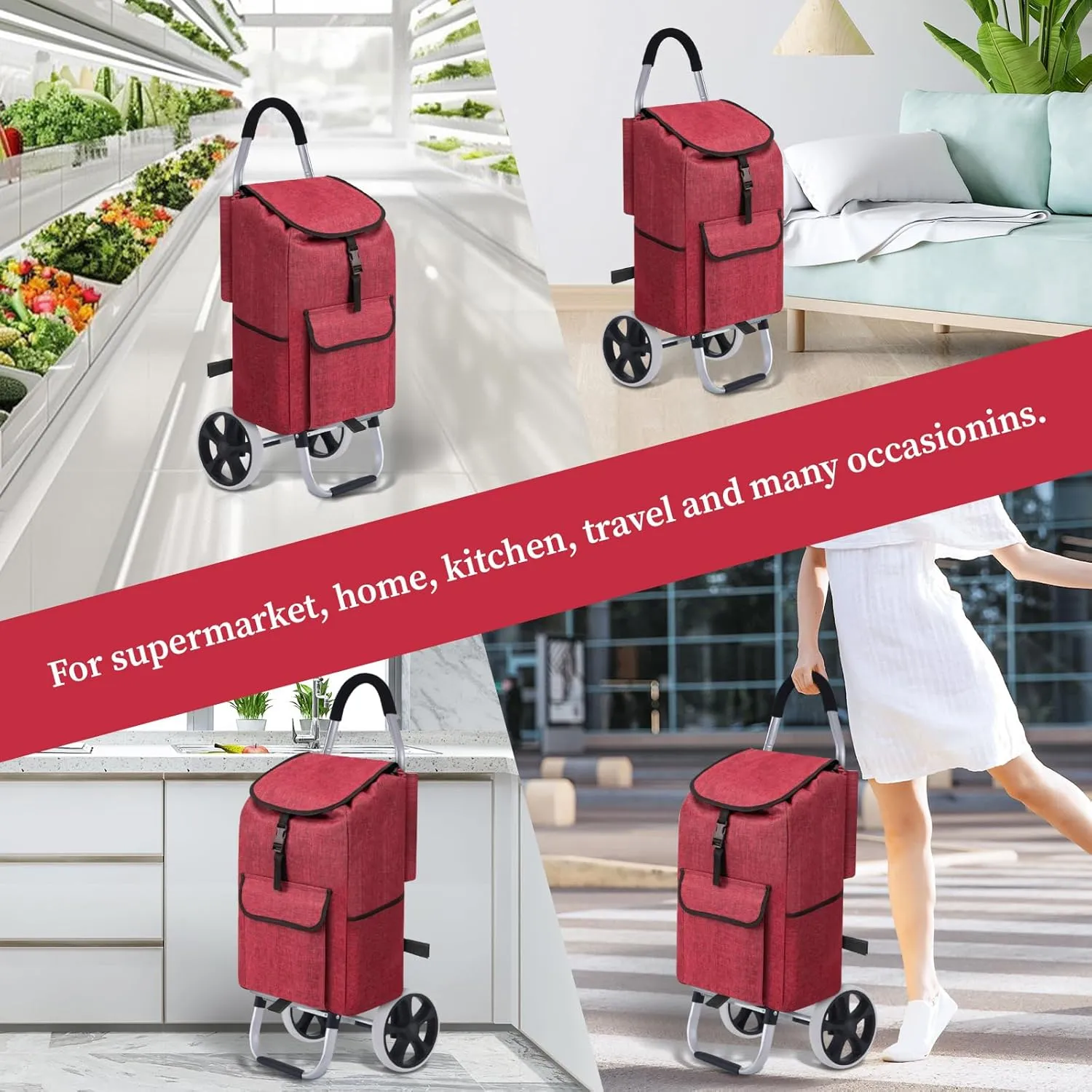 Shopping Trolley Replacement Bag Easy Carrying Shopping Cart Bag Thickened Trolley Handtruck Bag for Office, C, 32cmx24.5cmx55cm