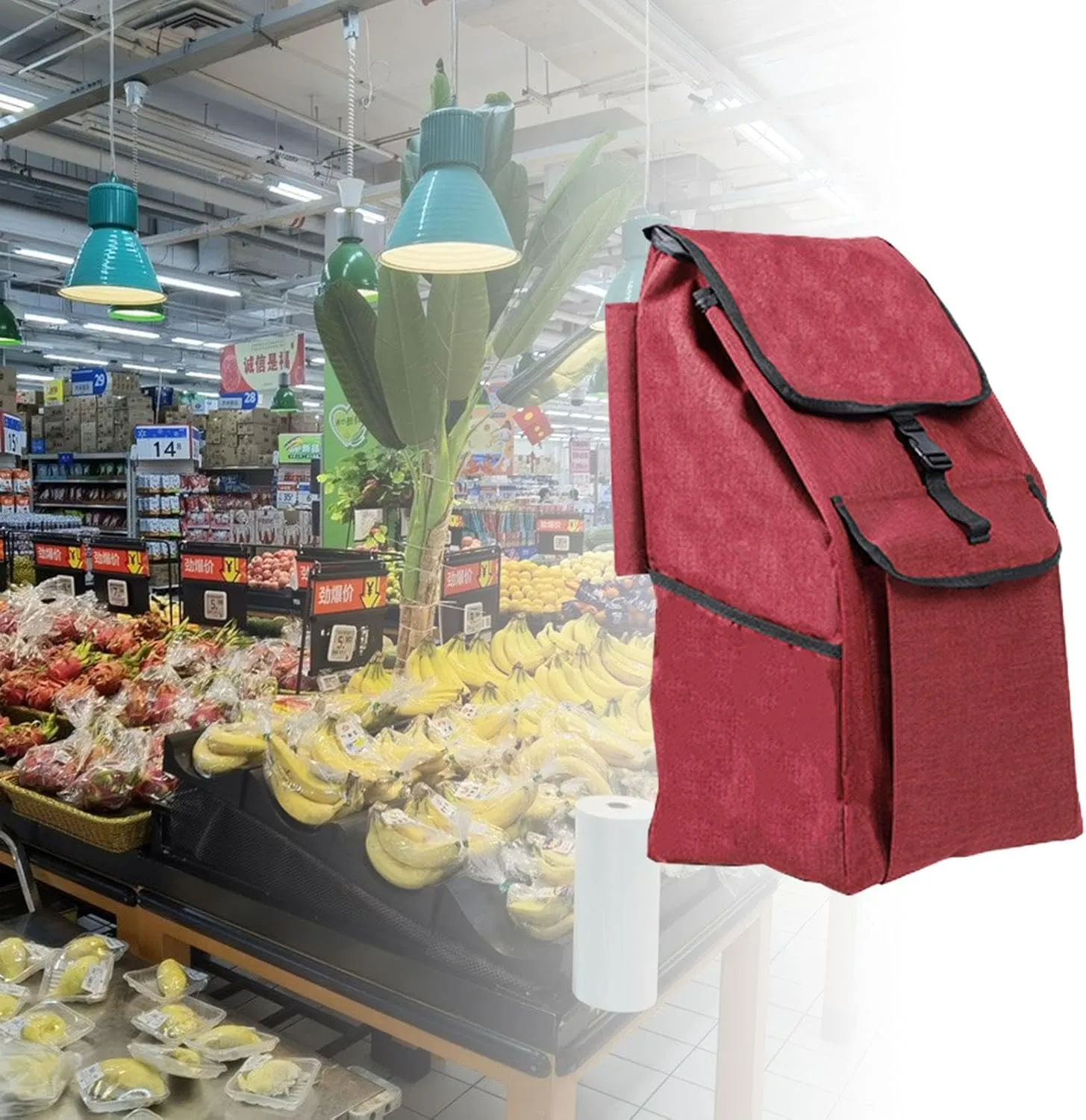 Shopping Trolley Replacement Bag Easy Carrying Shopping Cart Bag Thickened Trolley Handtruck Bag for Office, C, 32cmx24.5cmx55cm