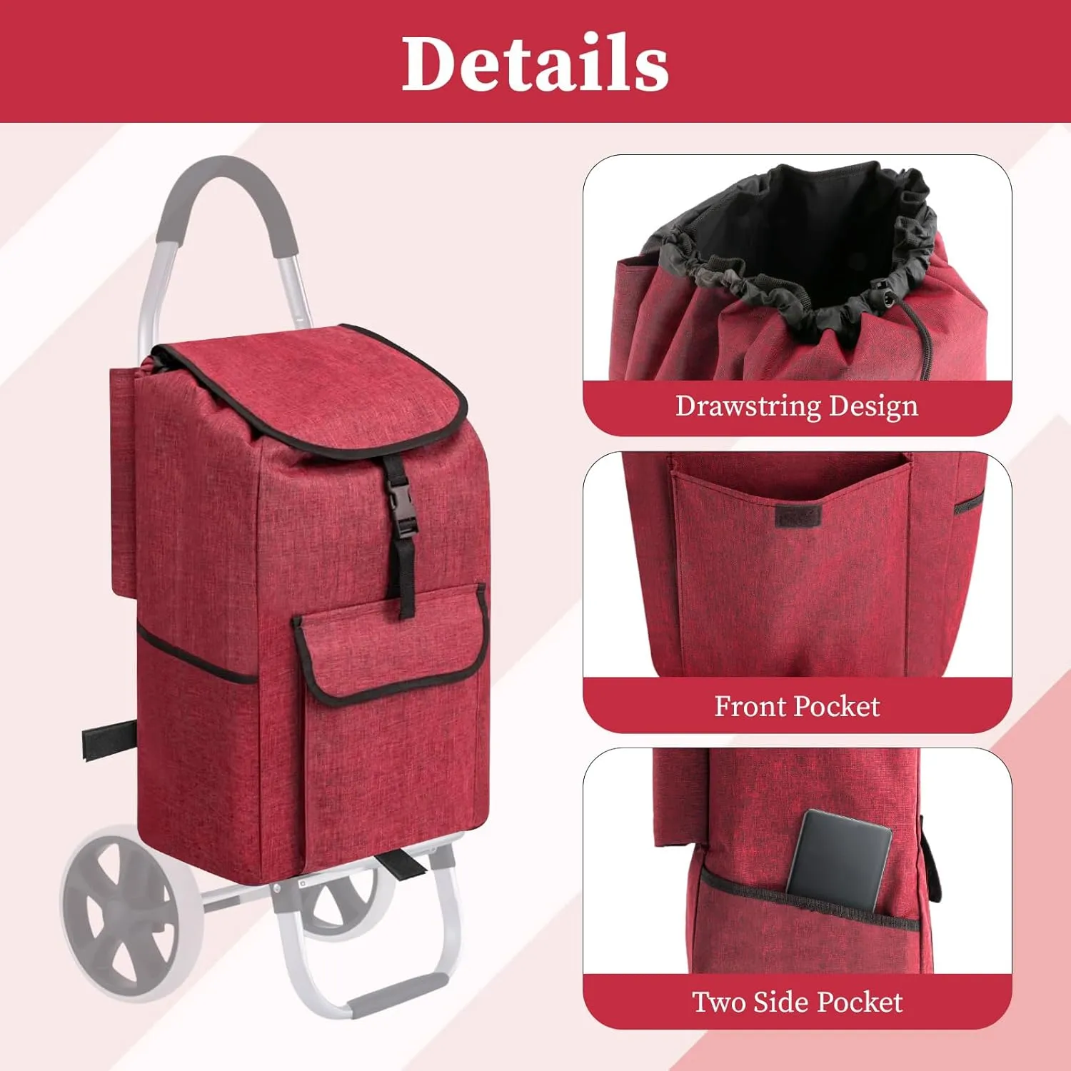 Shopping Trolley Replacement Bag Easy Carrying Shopping Cart Bag Thickened Trolley Handtruck Bag for Office, C, 32cmx24.5cmx55cm