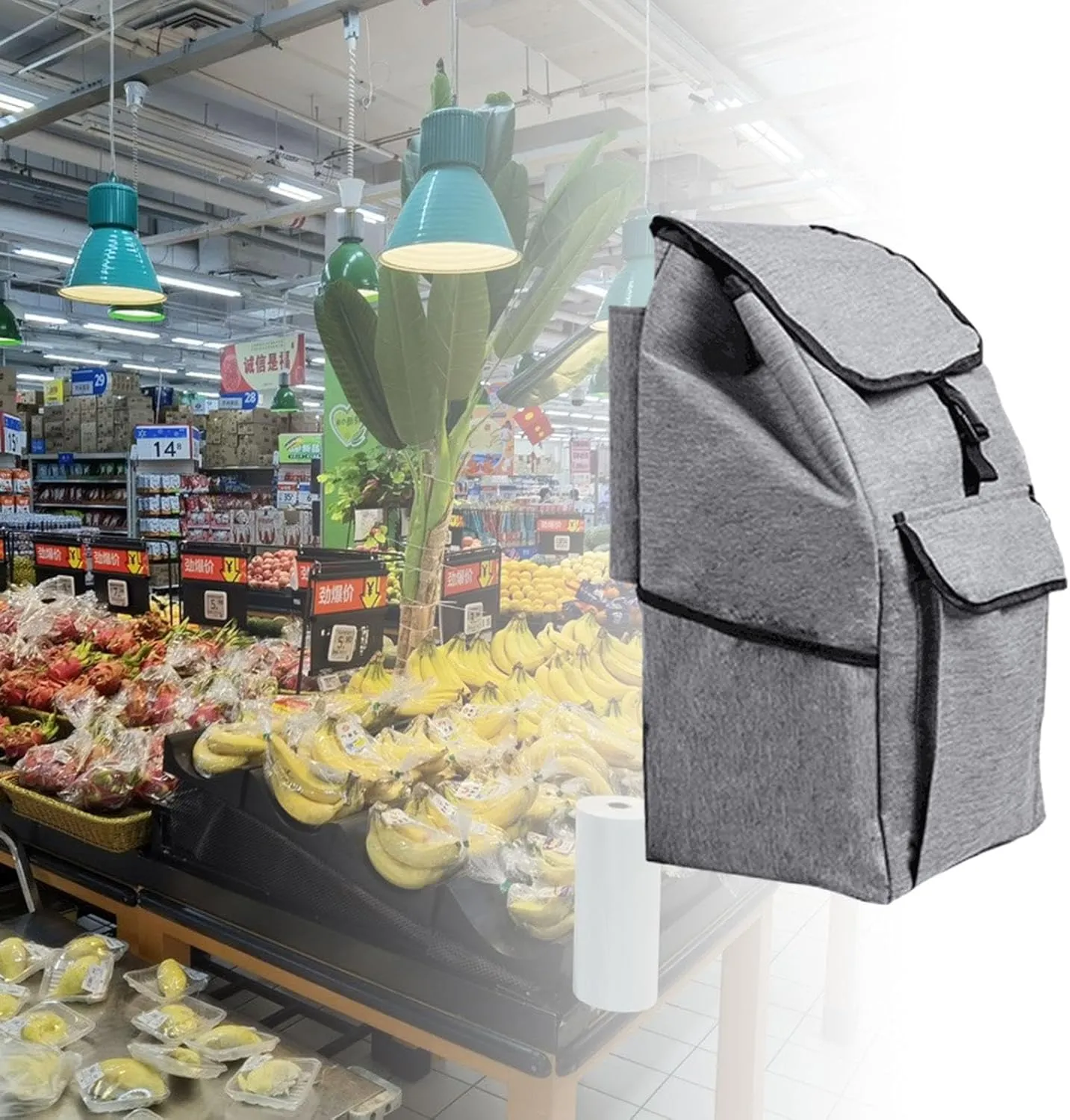 Shopping Trolley Replacement Bag Easy Carrying Shopping Cart Bag Thickened Trolley Handtruck Bag for Office Grey