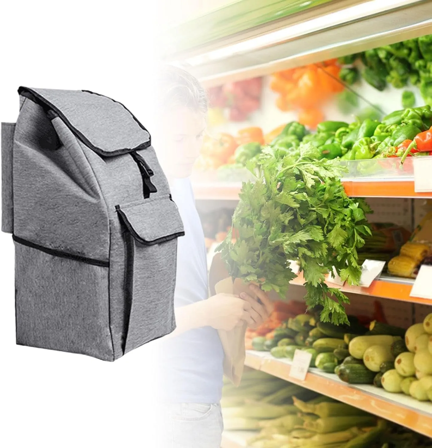 Shopping Trolley Replacement Bag Easy Carrying Shopping Cart Bag Thickened Trolley Handtruck Bag for Office Grey