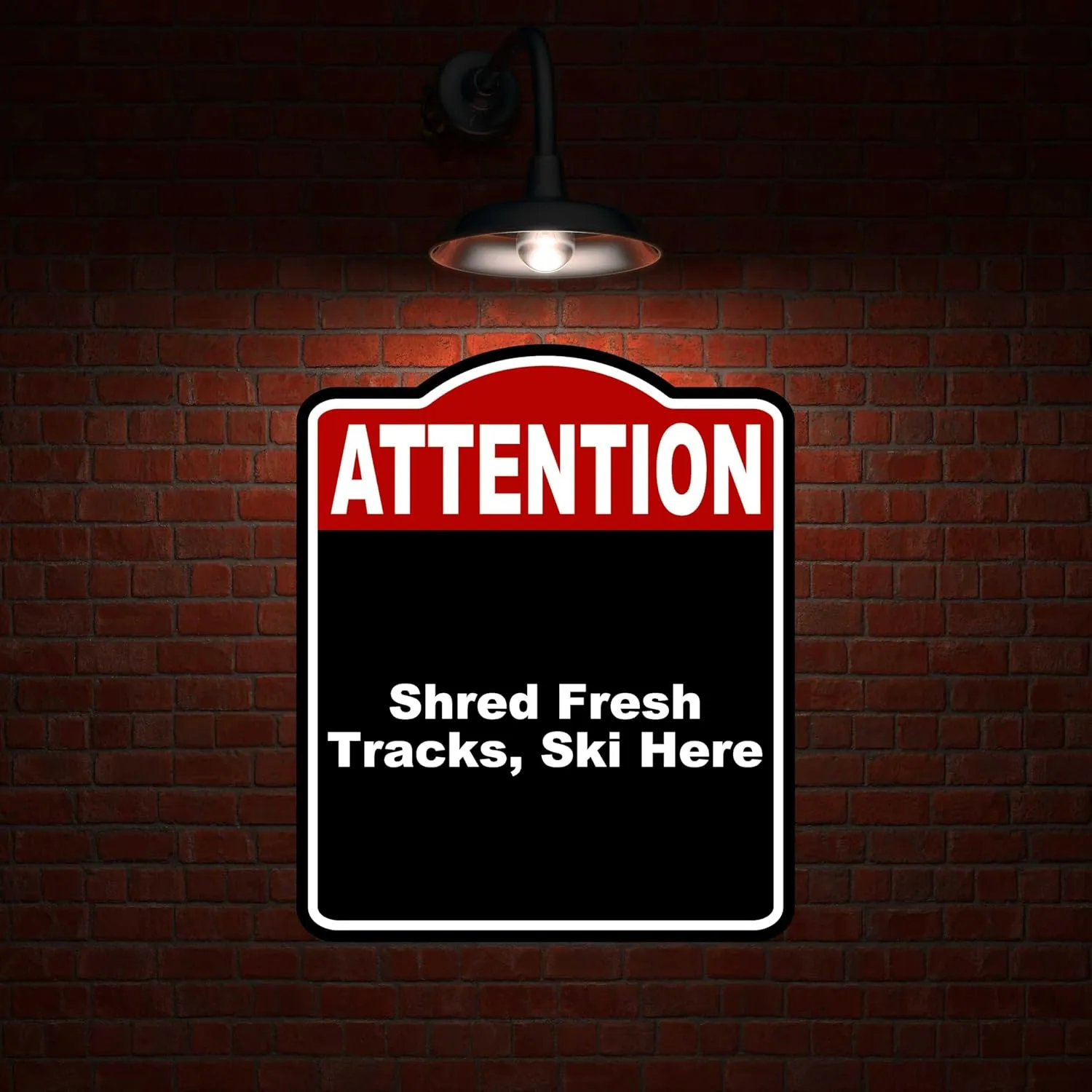 Shred Fresh Tracks, Ski Here Attention Red Black Aluminum Composite Sign 20 x 24 inches