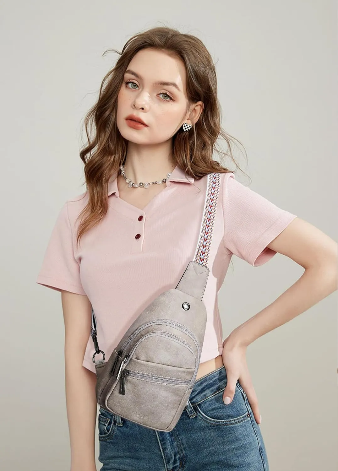 Shrrie Women's Sling Bag Crossbody Bag Vegan Leather Fanny Pack Small Travel Purse Chest Waist Bag for Daily Use
