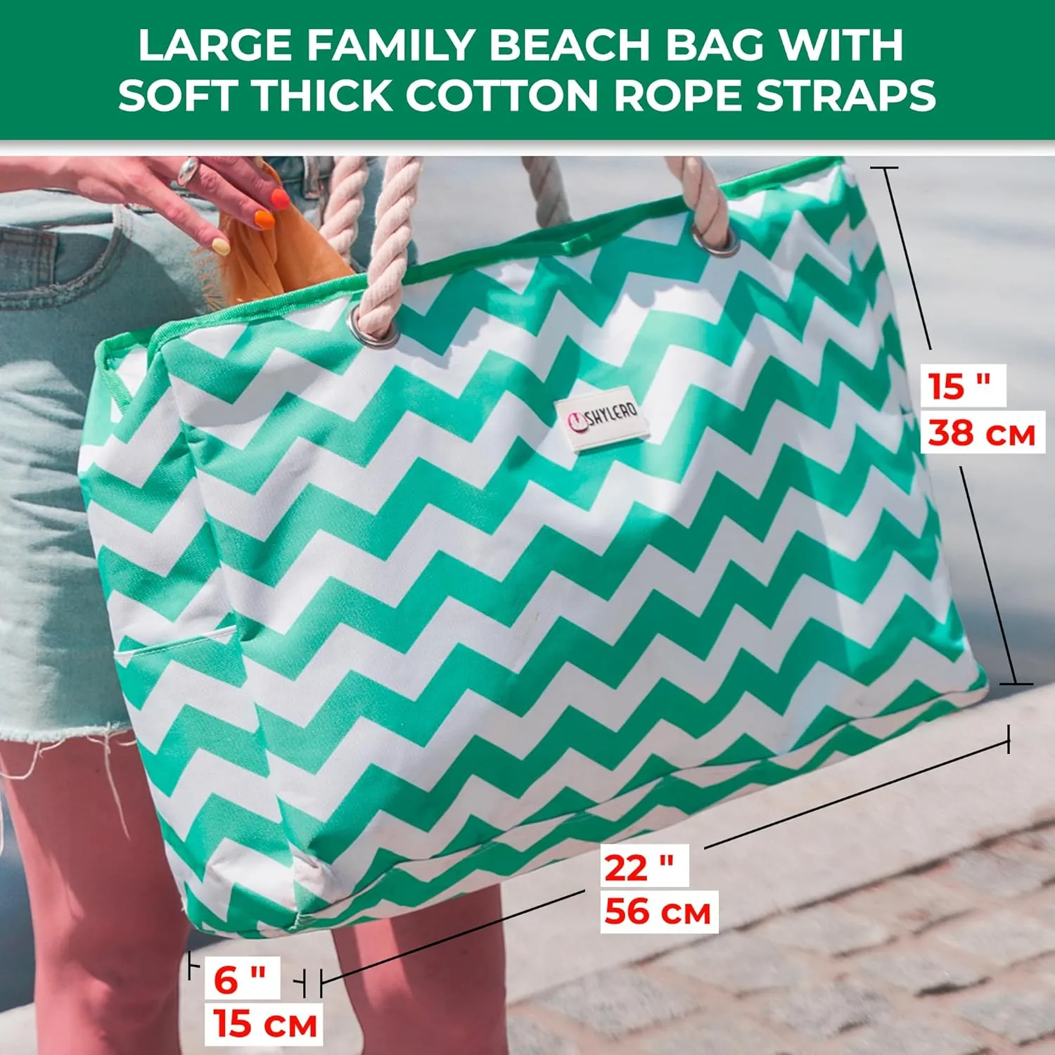 SHYLERO Beach Bag and Pool Bag. Has Airtight Pouch, Ton of Pockets. Beach Tote is Zippered, Water Resistant. Family Size