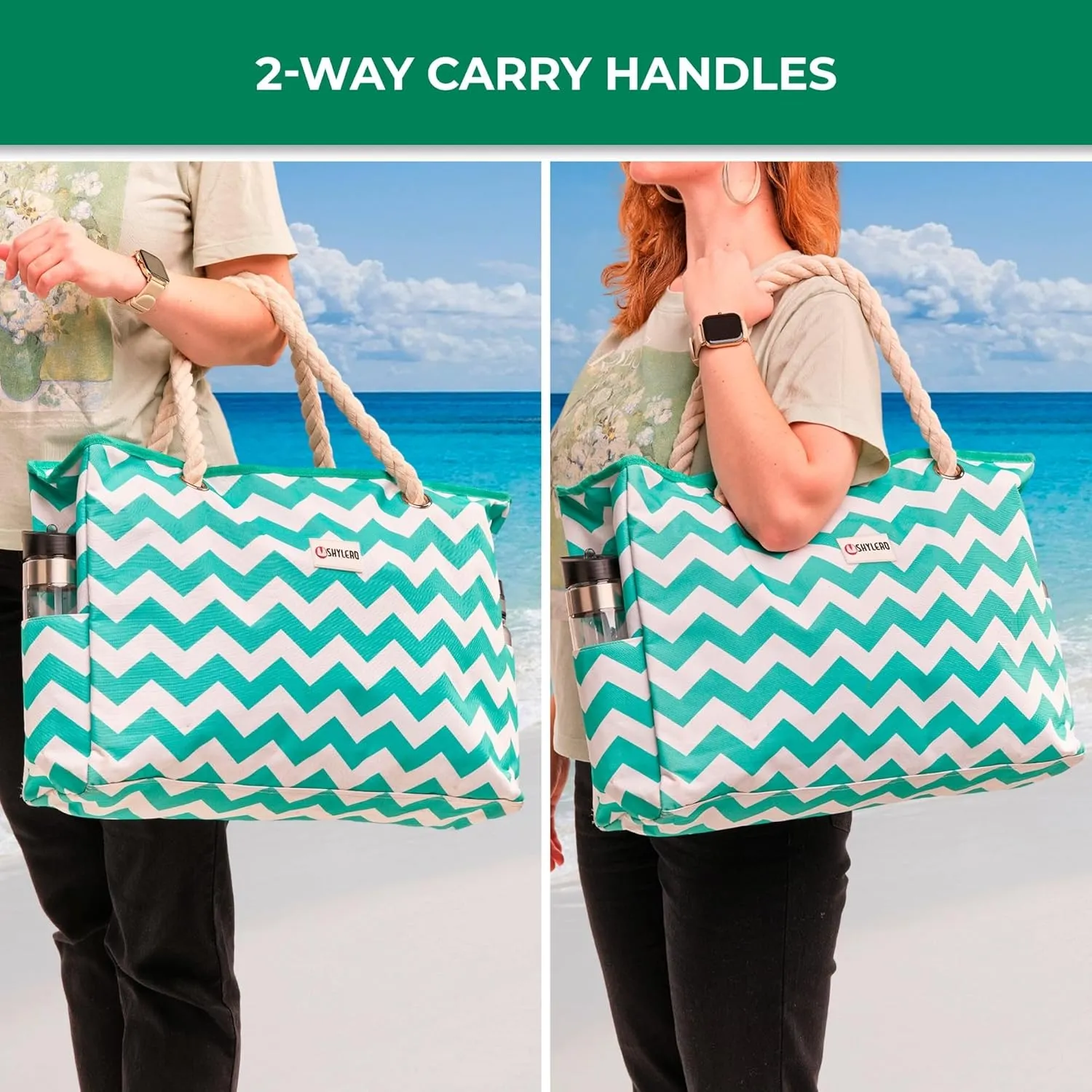 SHYLERO Beach Bag and Pool Bag. Has Airtight Pouch, Ton of Pockets. Beach Tote is Zippered, Water Resistant. Family Size