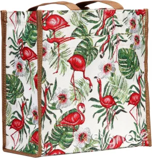 Signare Tapestry Shoulder Bag Shopping Bag for Women with Flamingo Design (SHOP-FLAM)