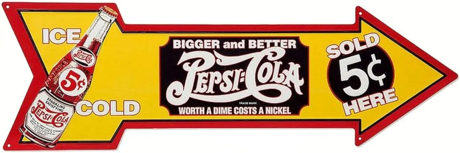 Signs 4 Fun Arrow Sign | Pepsi Vintage | 27” x 9” | Embossed Aluminum Sign | Made in the USA | SJPC6