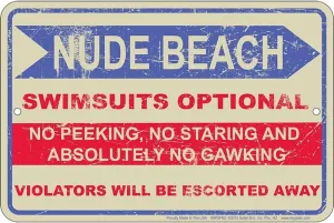 Signs 4 Fun Decorative Parking Sign | Nude Beach | 8” x 12” | Embossed Aluminum Sign | Made in the USA | SPSFN2
