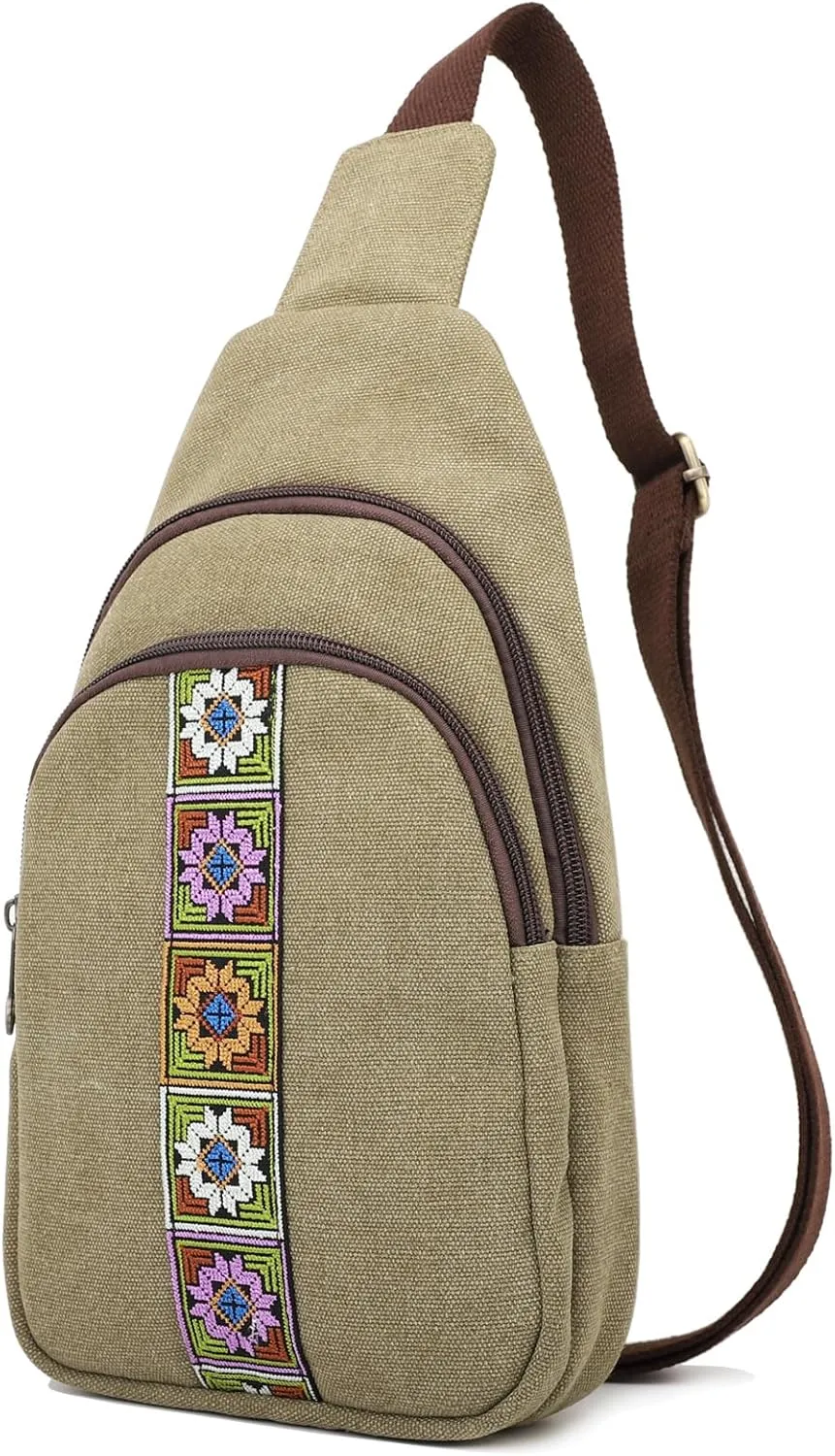 SILKAREA Canvas Sling Bag for Wome Crossbody Purse Small Sling Backpack Purse Travel Hiking Chest Bag Daypack