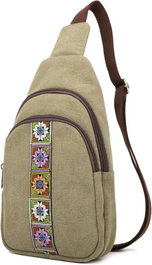 SILKAREA Canvas Sling Bag for Wome Crossbody Purse Small Sling Backpack Purse Travel Hiking Chest Bag Daypack