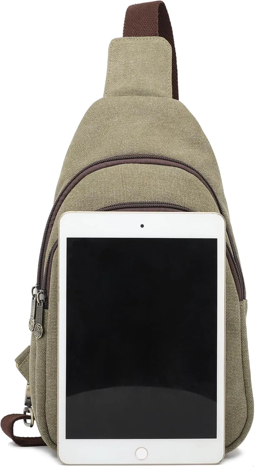 SILKAREA Canvas Sling Bag for Wome Crossbody Purse Small Sling Backpack Purse Travel Hiking Chest Bag Daypack