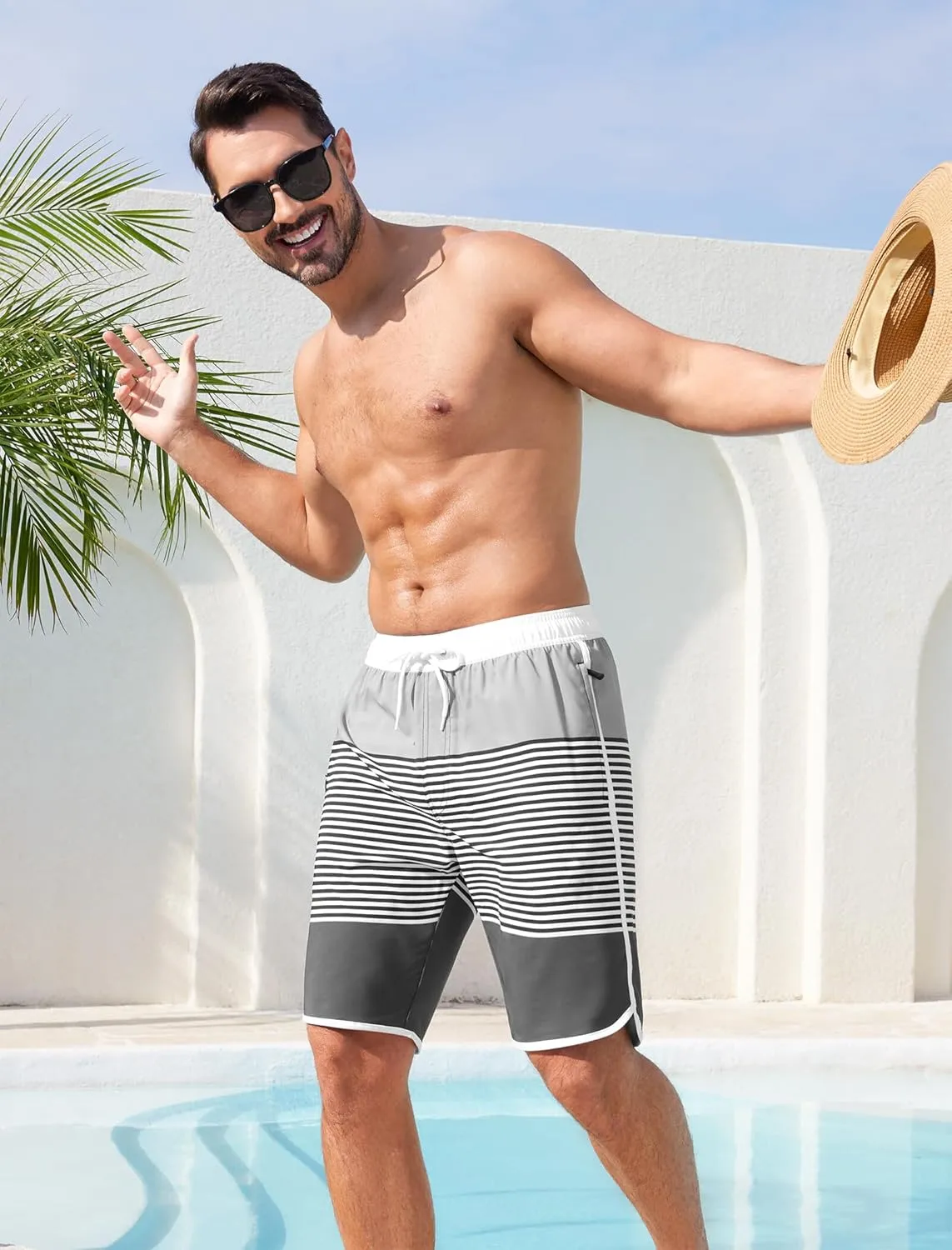 SILKWORLD Mens Swim Trunks with Compression Liner 9 Inch Long Bathing Suit 2 in 1 Beach Quick Dry Shorts with Pockets