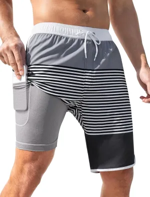 SILKWORLD Mens Swim Trunks with Compression Liner 9 Inch Long Bathing Suit 2 in 1 Beach Quick Dry Shorts with Pockets