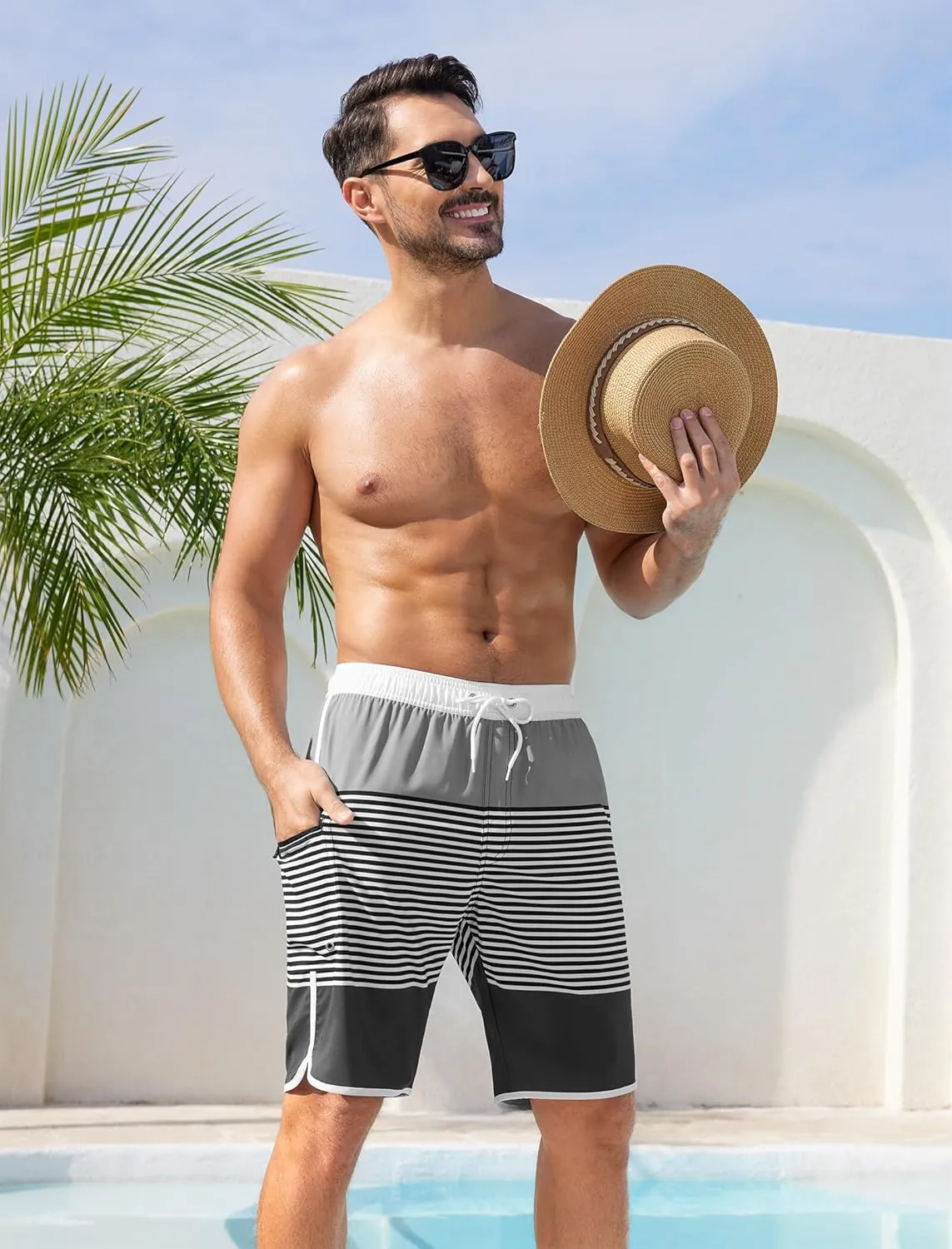 SILKWORLD Mens Swim Trunks with Compression Liner 9 Inch Long Bathing Suit 2 in 1 Beach Quick Dry Shorts with Pockets